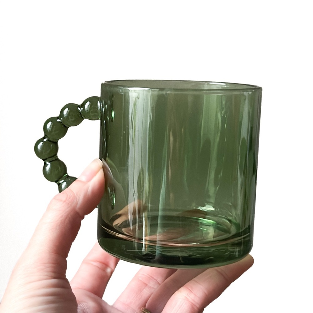 Green Glass Mug with Bubble Handle